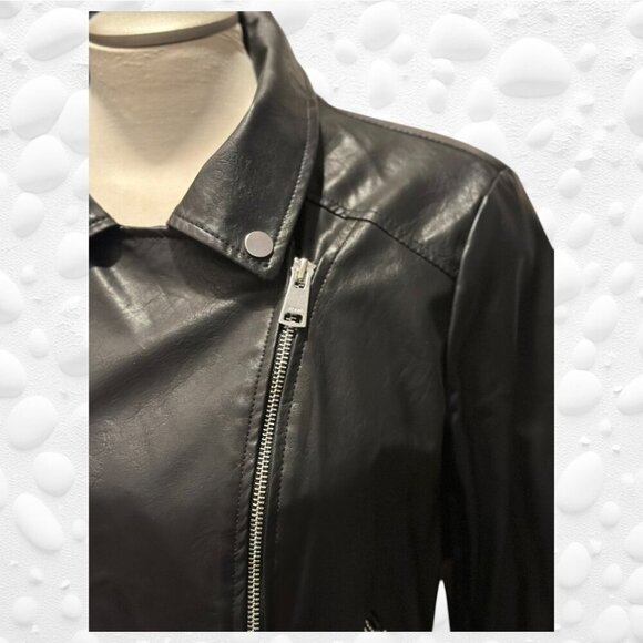 Edgy Black Faux Leather Moto Jacket - Butter Soft Size L - Picture 12 of 13